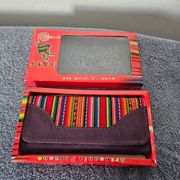 Artesania Peruana Handbags - Artesania Peruana Handmade Purple Suede Andean Textile Trifold Wallet Peru